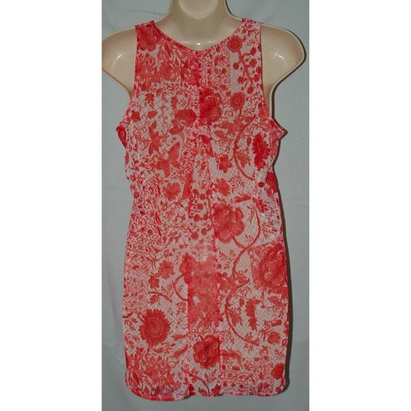 CONVERSE Red Print Sz Small Sleeveless Semi Sheer Roomy Pintucked Flowy Shirt - Picture 3 of 3